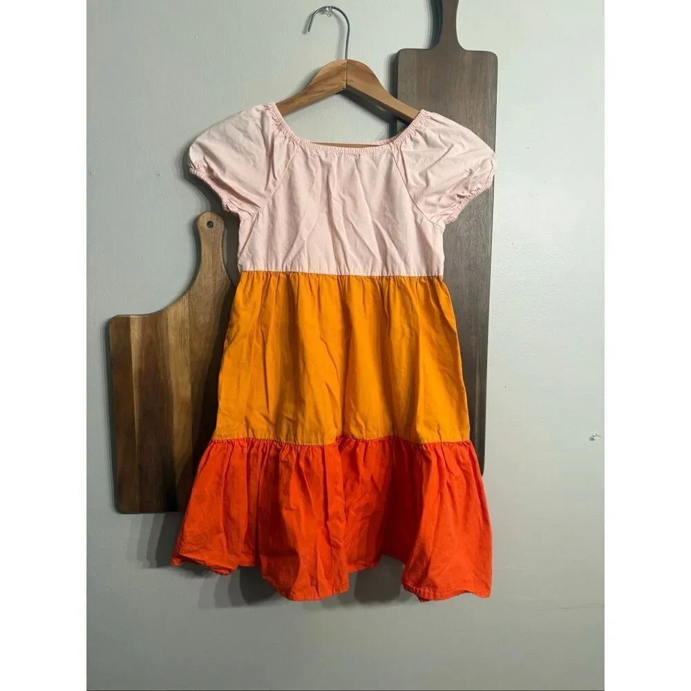 Tucker + Tate Pink Yellow Orange Colorblock Tiered‎ Ruffle Flare Dress Size 7